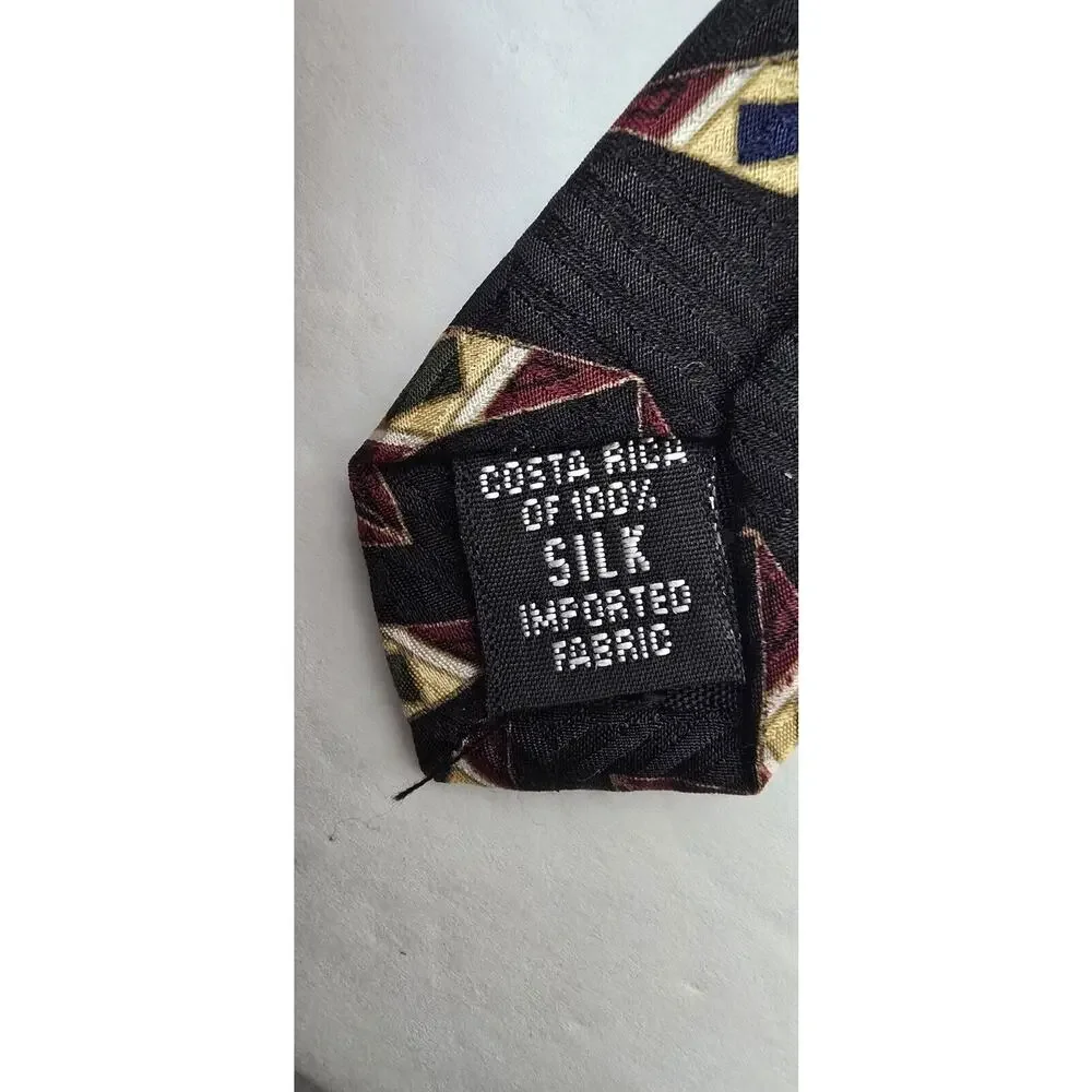 Bill Blass Tie Mens Vintage Black‎ Label Burgundy Gold Retro Silk